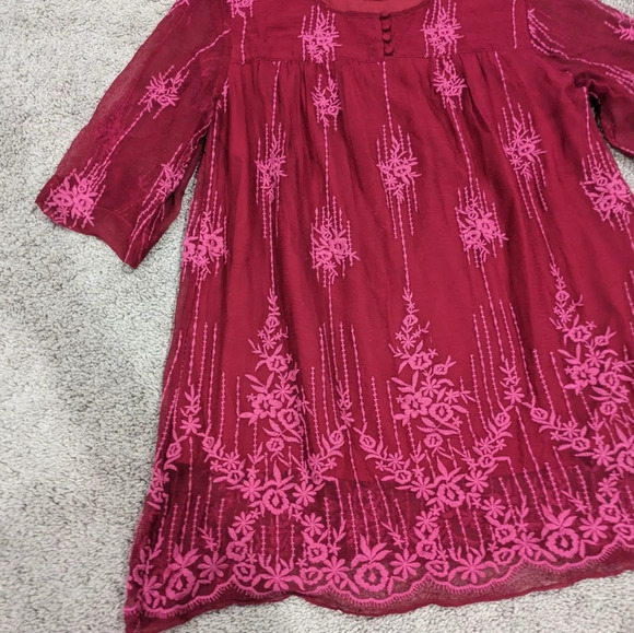 Sundance pink red embroidered tunic top size medium - Picture 2 of 9